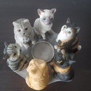Vintage 2002 True Friends Circle Cat Figurines Votive Candleholder Ceramic Fall